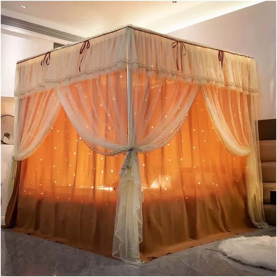 天蓋 カーテン モスキートネット蚊帳 フォーシーズンズ くり抜いた姫系ベッドキャノピー ダブルフロア..