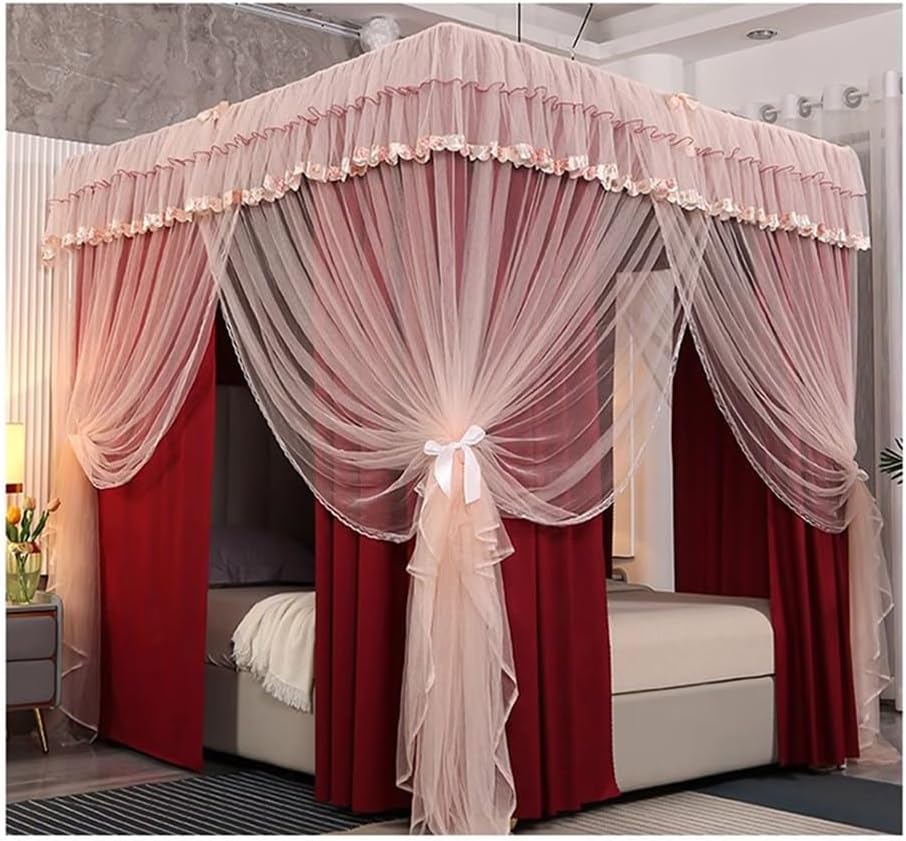 天蓋 赤、ピンクのベッドキャノピー蚊帳、ツイン、クイーン、キング用、寝室の装飾ベッドカーテン、100..