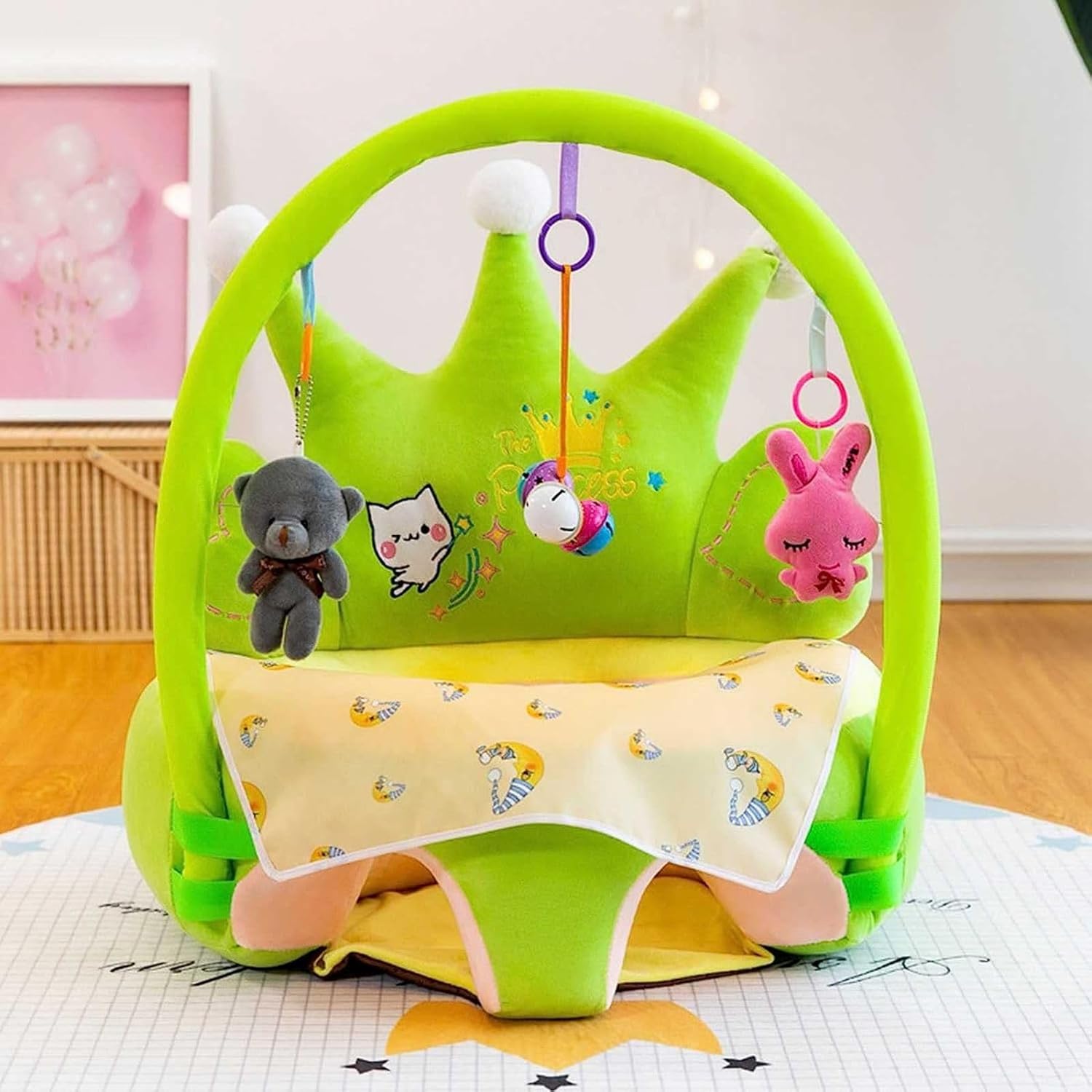 　　　 ◆◇◆売れている秘密◆◇◆ 【安心な材質】キッズチェアはPPの綿でいっぱいの高品質の素材を採用して、健康で、快適で、無毒、ふわふわして肌触りがよく、安定性に優れている。転倒防止の広い背もたれがあり、とても安全です。 【お座り練習】赤ちゃんを安定して座らせることができるのでお座りの練習になります。また、リビングでは食事用の椅子として使えます。キュートな外観は、子供の注目を引き付けるのは簡単です。 【可愛いデザイン】可愛いデザインで、赤ちゃんの注意を引く、お座りの練習のを楽しくなり、お子さまの自立を促し、楽しくお座りの練習ができます。揺られしても倒れにくい、良い安定感があります。背中に高いクッションがあって、ベビーの姿勢を支えてくれます。 【赤ちゃんに適用】赤ちゃんが座るのを学ぶのに最適なチェアです。柔らかい快適で、骨を傷つけることはありません。座席が深くくぼんでいるので赤ちゃんのお尻がすっぽり入り安定感が保てます。 取り外し可能なファスナー設計を採用しており、カバーは汚れてしまったら、取り外して洗濯できます、折り畳み式でお持ち運びに便利です。 【広い使用場合】子供部屋、保育園、幼稚園、幼児の親子センターなどに適しています。大変必要な育児用品ですので、出産祝い、三五七、誕生日、クリスマスなどのプレゼントにピッタリです。 　　　◆◇◆注意事項◆◇◆ご覧のモニターの環境、撮影環境により実物と色味が異なって見える場合がございます。湿った状態で他のものと擦り合わせると色が移る恐れがあります。濃色品の洗濯時は、白色、淡色と分けて洗ってください。説明 【適用場合】:? ベビーソファー?対応年齢：6ヶ月~5歳?子供部屋、保育園、幼稚園、幼児の親子センターなどに適しています。出産祝い、三五七、誕生日、クリスマスなどのプレゼントにピッタリです。【配送について】:?お客様のご注文通常は1週間以内に発送いたします。お届け日は通常【2-4週間】でお願いいたします。【使用事項】:?浴槽やシャワーでは使用しないでください。?輸送機器、カーシート、浮揚機器として使用しないでください。?この座席は、赤ちゃんが眠れるように設計されていません。?座席に赤ちゃんを放置するまましないでください。【ご注意】:ご来店いただきありがとうございます。ご注文する前に必要事項をご確認の上ご検討よろしくお願いします。?同じページリンク上のアイテムのサイズは必ずしも同じとは限らないので、注文する際に、サイズは画像によりお選ぶください。サイズについて何か不明な点があれば、ご連絡下さい。?画面上と実物では多少色具合が異なって見える場合もございます。光とスクリーンのためにわずかな色の違いが許容されるべきであることに注意してください。?商品の品質には万全を期待しておりますが、万が一、不良、破損、誤納品などがございましたら、お知らせ下さい、対応させていただきます。?悪い評価をする前に、何かトラブルと問題があれば、まず取引ナビあるいはメールと連絡してください。当方は全力を尽くして対応致します。