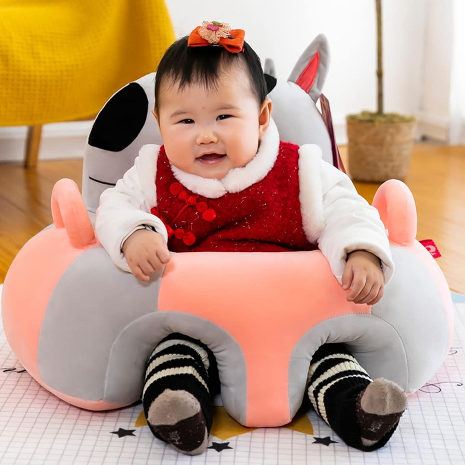 ぬいぐるみチェア 可愛い お座り練習 ベビーソファー アニマル 子供用 ソフト コットン 安定感 お食事用 滑り止め付 ベビーグッズ 装飾り 赤ちゃん椅子 キッズソファー 保育園 幼稚園 55*50C