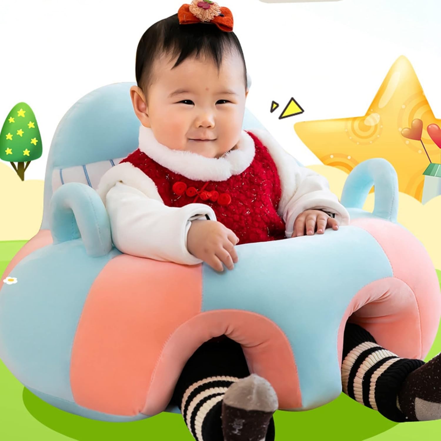 ぬいぐるみチェア 可愛い お座り練習 ベビーソファー アニマル 子供用 ソフト コットン 安定感 お食事用 滑り止め付 ベビーグッズ 装飾り 赤ちゃん椅子 キッズソファー 保育園 幼稚園 55*50C