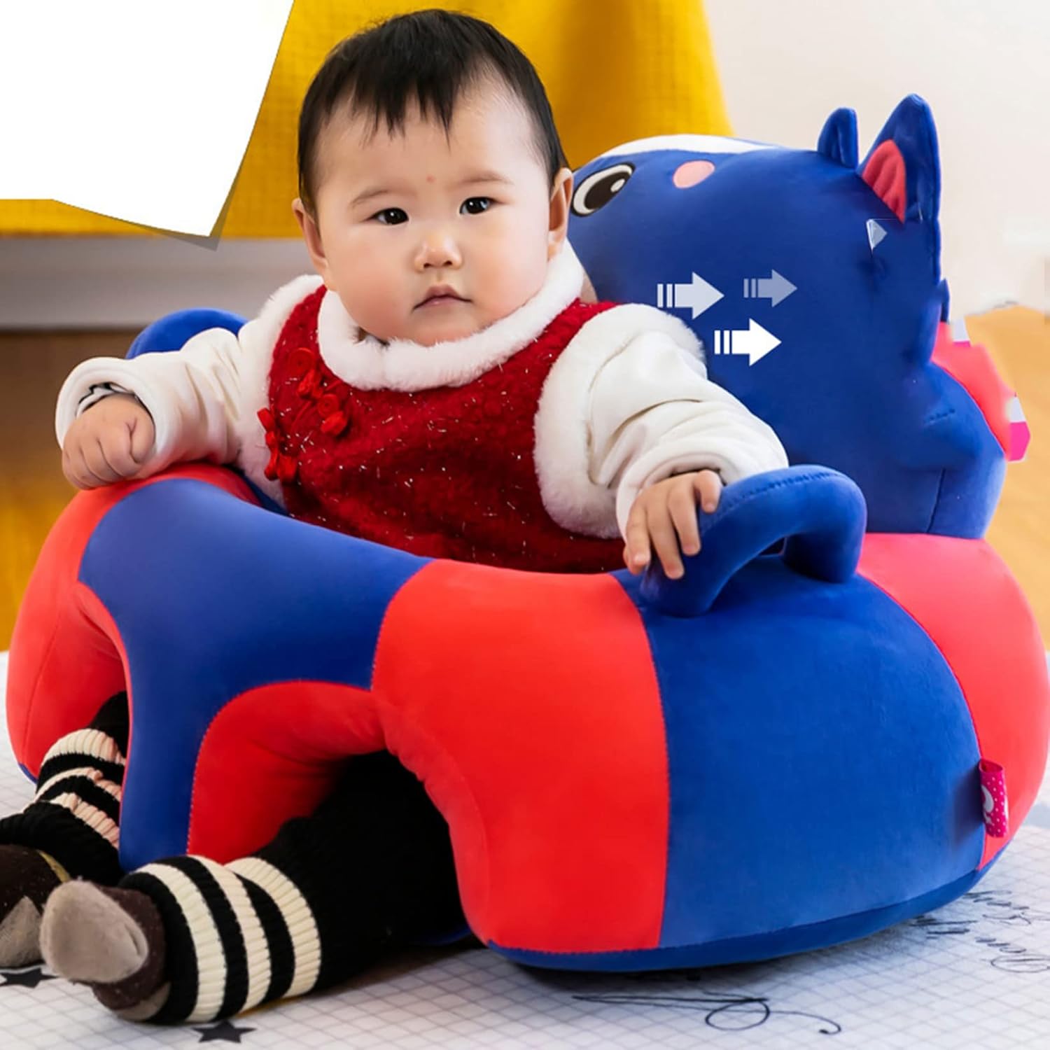 ぬいぐるみチェア 可愛い お座り練習 ベビーソファー アニマル 子供用 ソフト コットン 安定感 お食事用 滑り止め付 ベビーグッズ 装飾り 赤ちゃん椅子 キッズソファー 保育園 幼稚園 55*50C