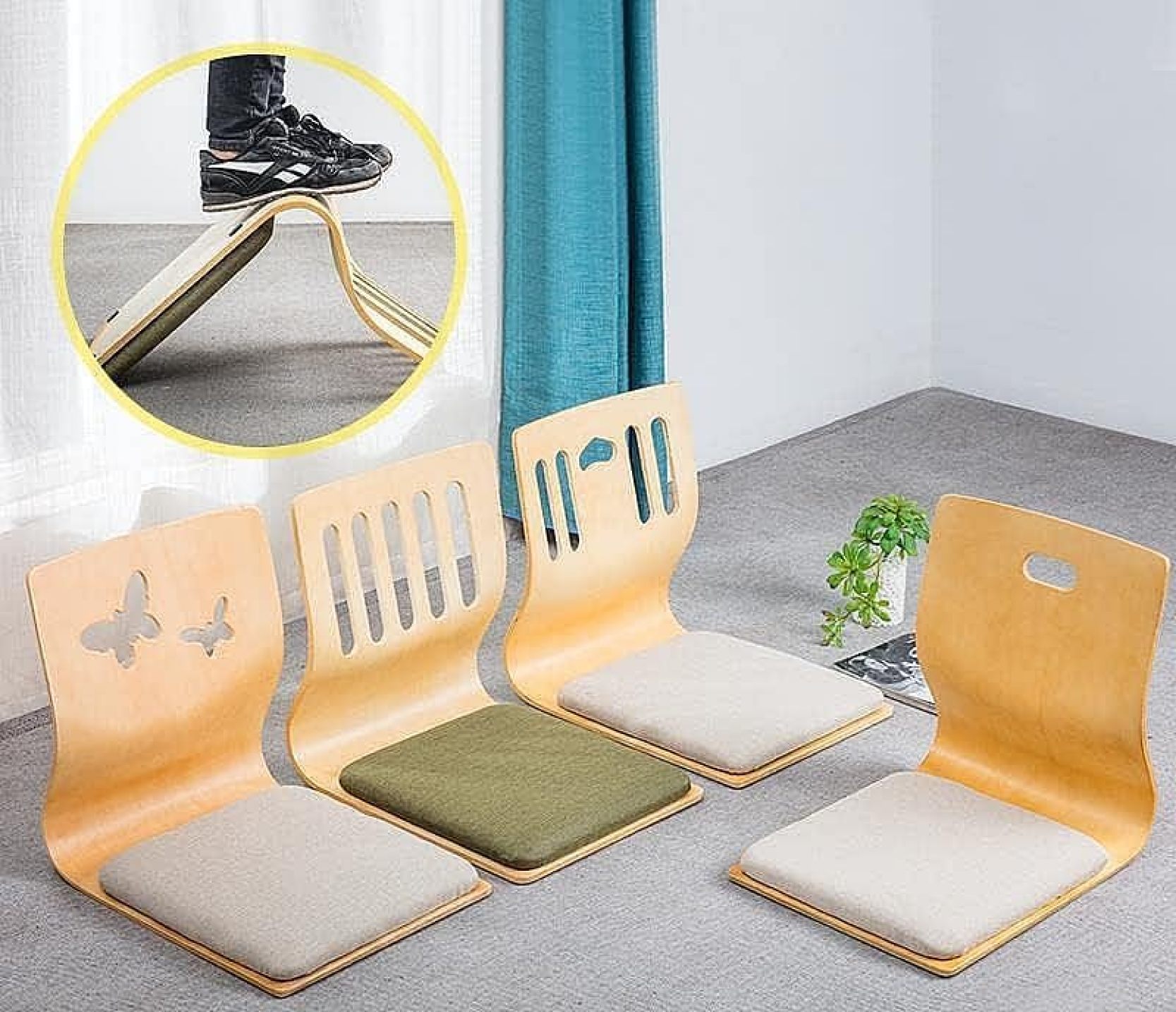 木製 座椅子 和座椅子 クッション付 ローチェア フロアーチェア チェア シンプル イス 座敷 背もたれ 和室用 畳椅子 省スペース家具 和風/怠け者のベッドの上で椅子/背もたれの無脚の椅子/日韓式の [2]