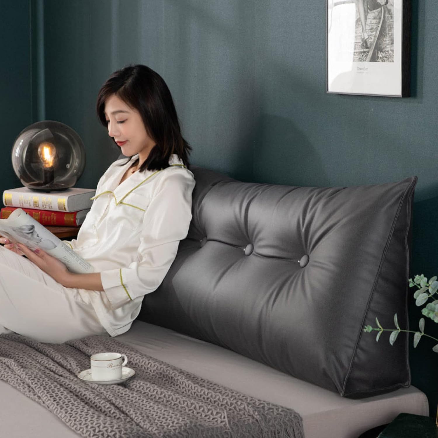 取り外し可能な洗える ヘッド クッションをベッド 大きな背もたれ 畳ソファクッション 腰枕 三角クッション 出窓枕 グレー 大きい 二人掛け クッションソファ ごろ寝クッション ソファ ベット 北欧 [2]