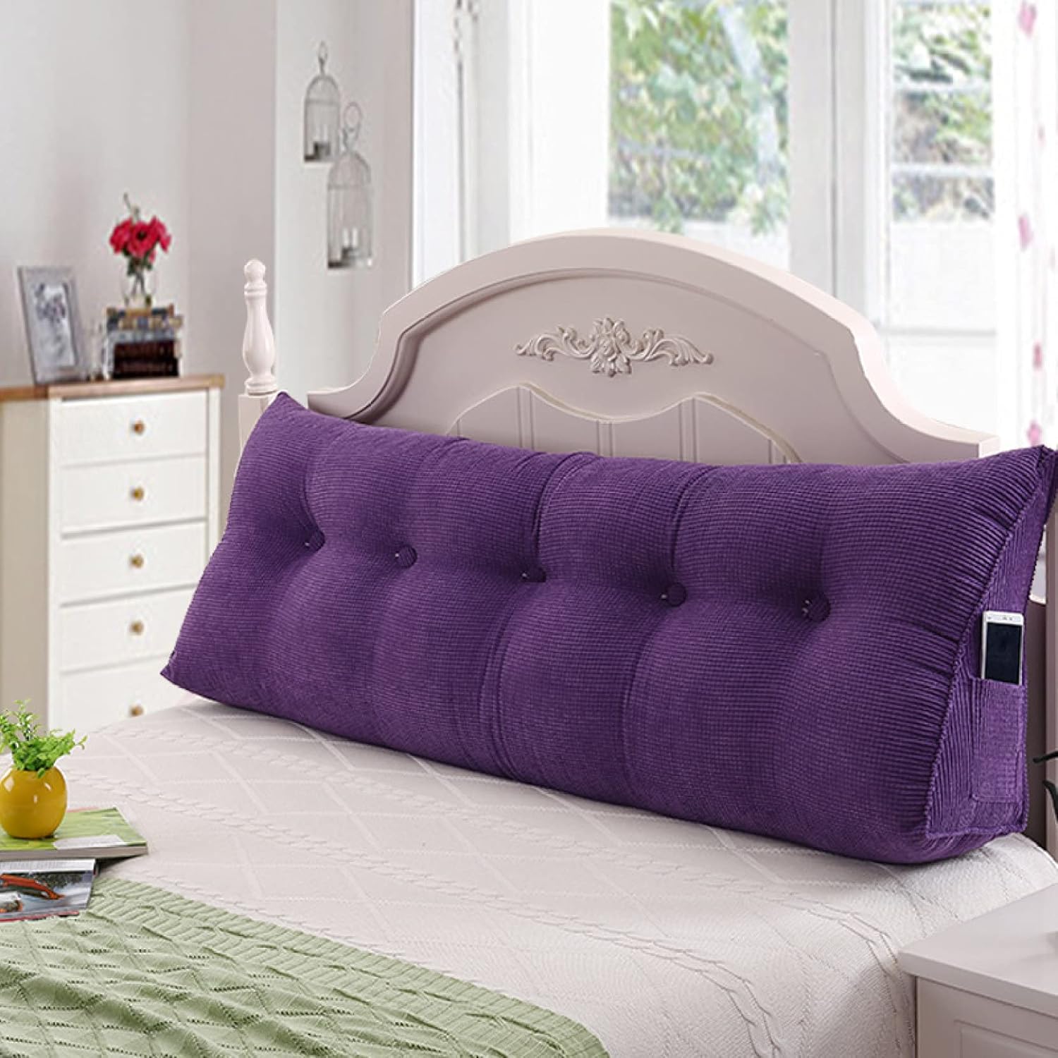 大きい 背もたれクッション 三角 ウェッジ枕 クッション 取り外し可能なカバー付き 三角ヘッドボードク..