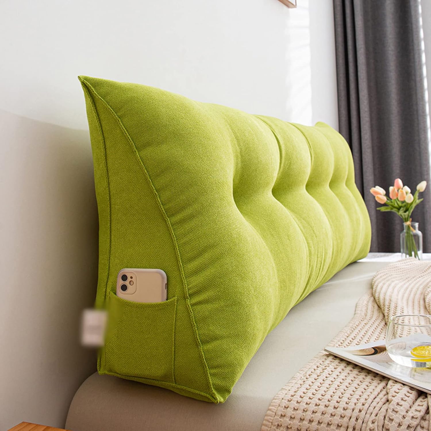 読書用クッション グリーン 180*50*20cm クッション 寮 レストクッション 自宅用 客室用 インテリア お..