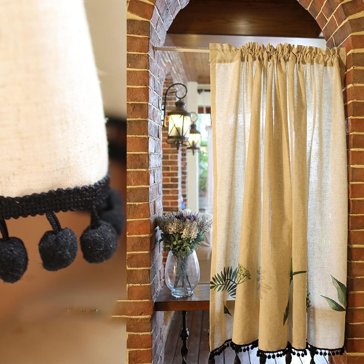 カフェカーテン 168*125cm 小窓カーテン 小窓用 カーテン リーフ柄 フラワー 和風 ベージュ 目隠し デコレーション カフェ屋 喫茶店 キッチン窓 廊下 段階 収納 大人 レトロ 可愛しい