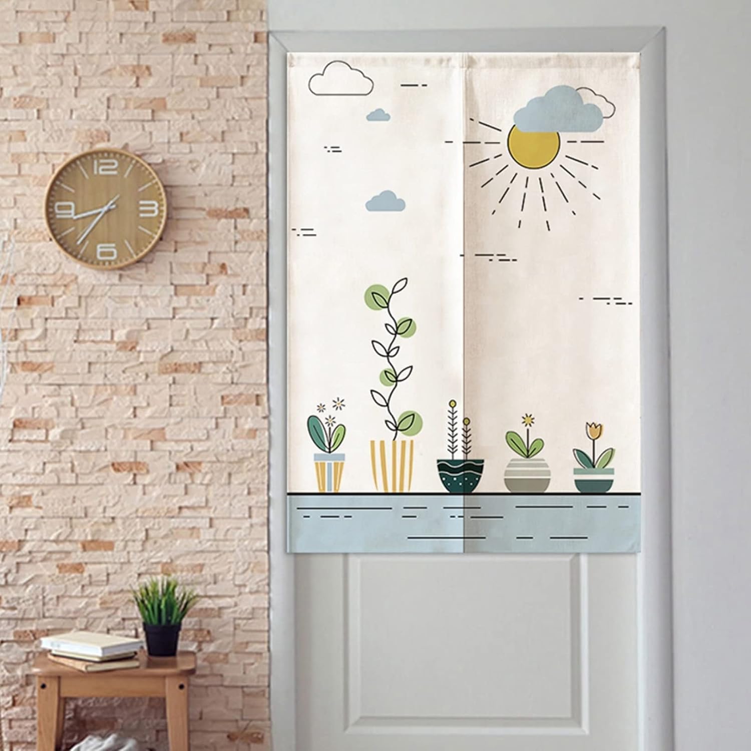 北欧のれん 目隠し 間仕切り おしゃれ かわいい リーフ柄 のれん 遮光 ロング カーテン 暖簾 簡単 目隠し 柔らかい ホーム飾り 玄関 ドアカーテン キッチン リビング カラー 飲食店 75*12