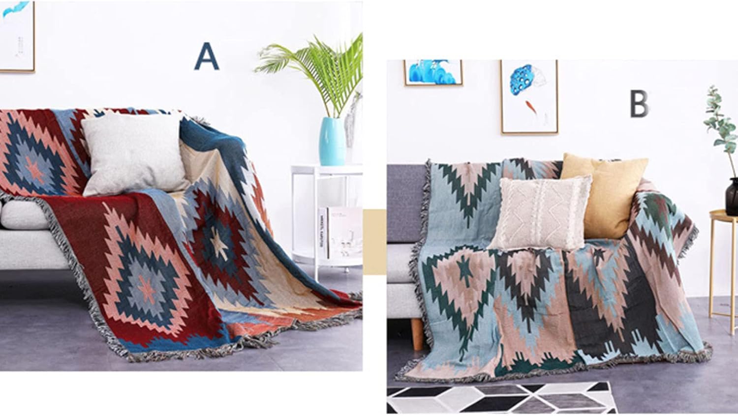 マルチカバー 北欧風 ソファカバー ブランケット ソファーマット おしゃれ フリンジ付き 2人掛け 綿製品 毛布 ネイティブ テーブルクロス 130*160cm テーブル掛け枚 バスマット テーブル [2]