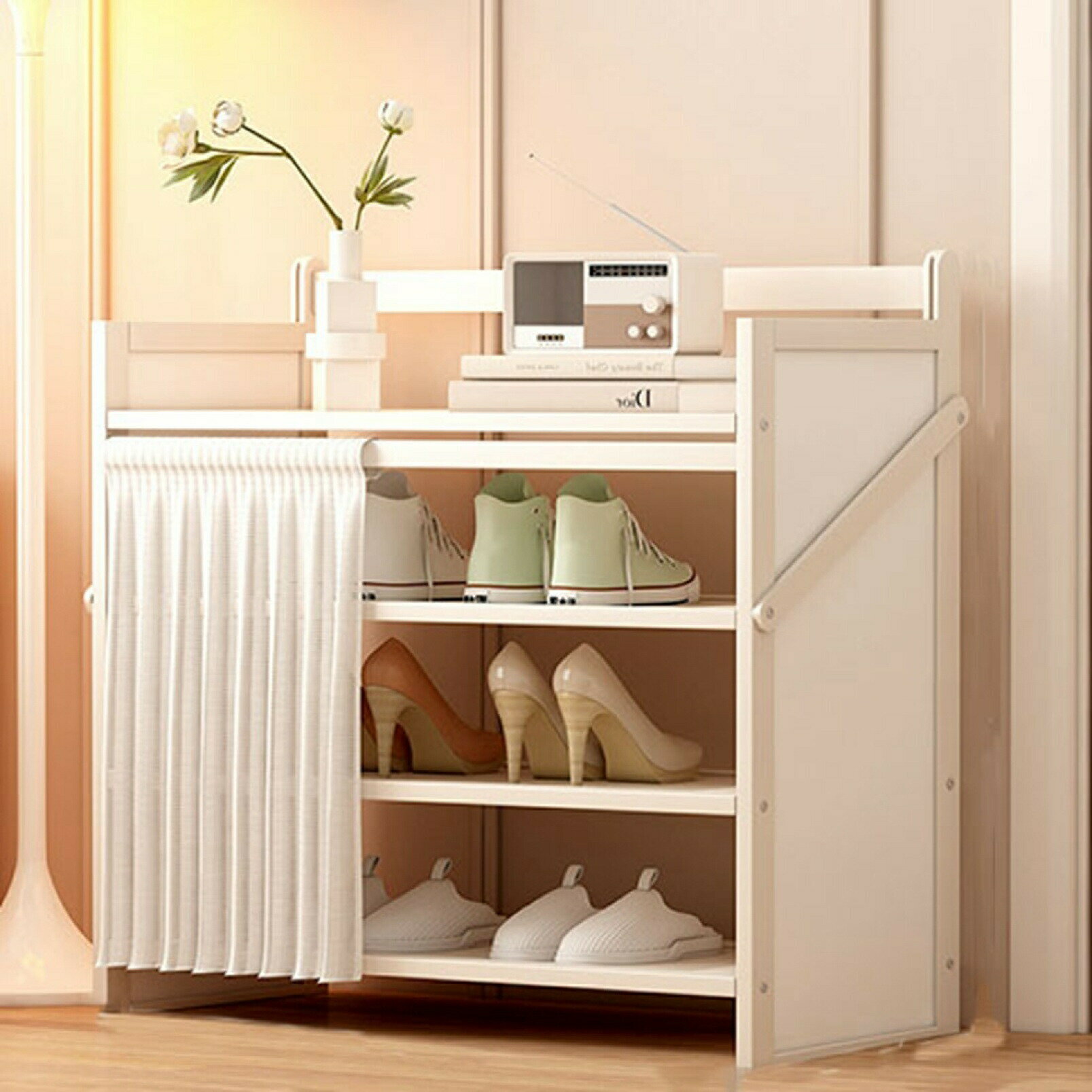 シューズラック 竹製 大容量 下駄箱 省スペース スリム 靴棚 靴収納ラック 靴置き 収納キャビネット 折りたたみ式 多層 おしゃれ 伸縮式 扉付き 防塵 通気 防臭 組み立て不要 靴入れ 収納便利