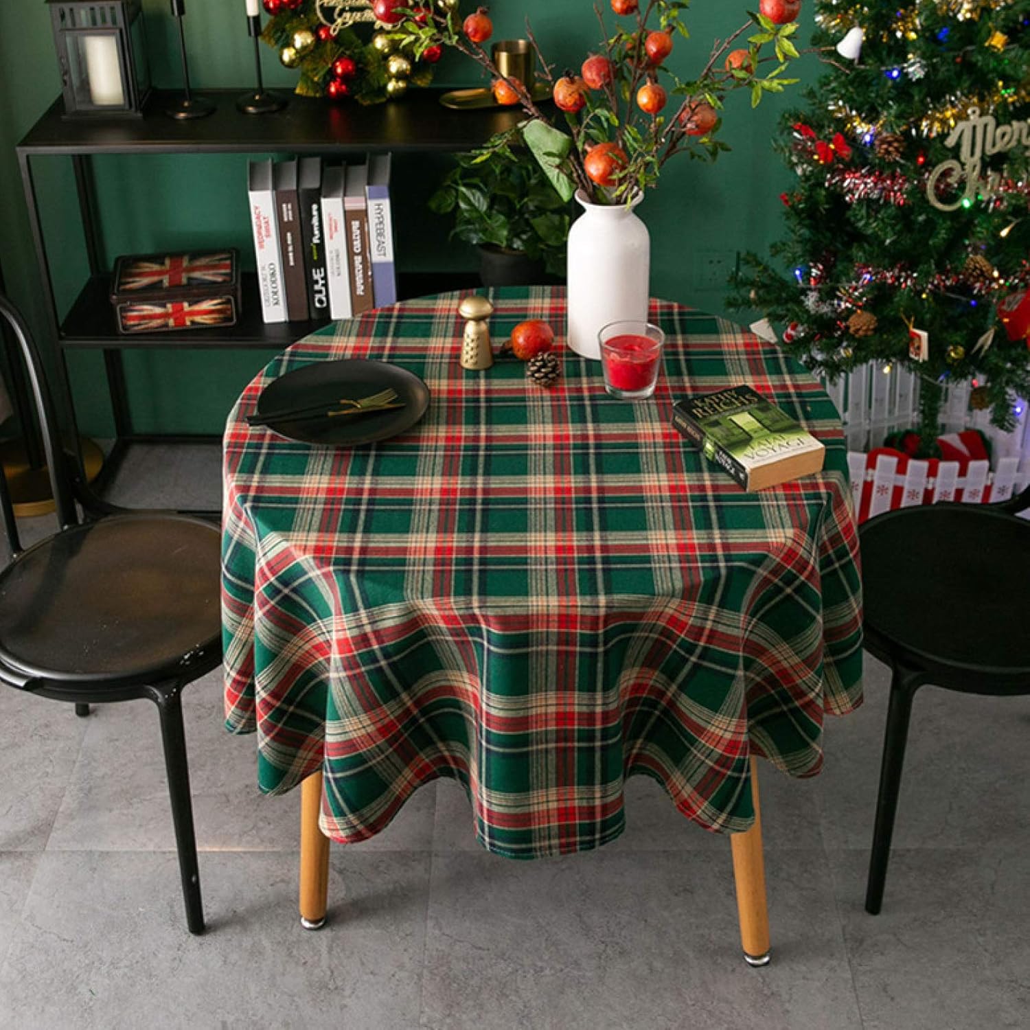 チェック柄 テーブルクロス ダイニング テーブルの装飾 テーブルカバー 120cm 撥油 防汚 耐久 耐熱食卓カバー 高密度 手入れ簡単 汚れ防止 通気性 ずれにくい ダイニングテーブル 円形 多機能のサムネイル