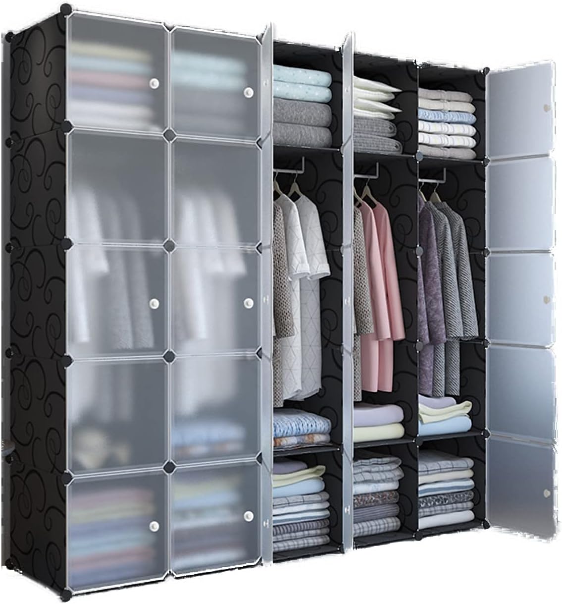 ワードローブ 改良型 組み立て式 クローゼット 環境保護樹脂 鉄筋の骨組 F 耐久性 耐荷重 大容量 衣類収納 組み立て式 収納ボックス プラスチックケース ハンガーポール付き おもちゃ箱 衣装ケース