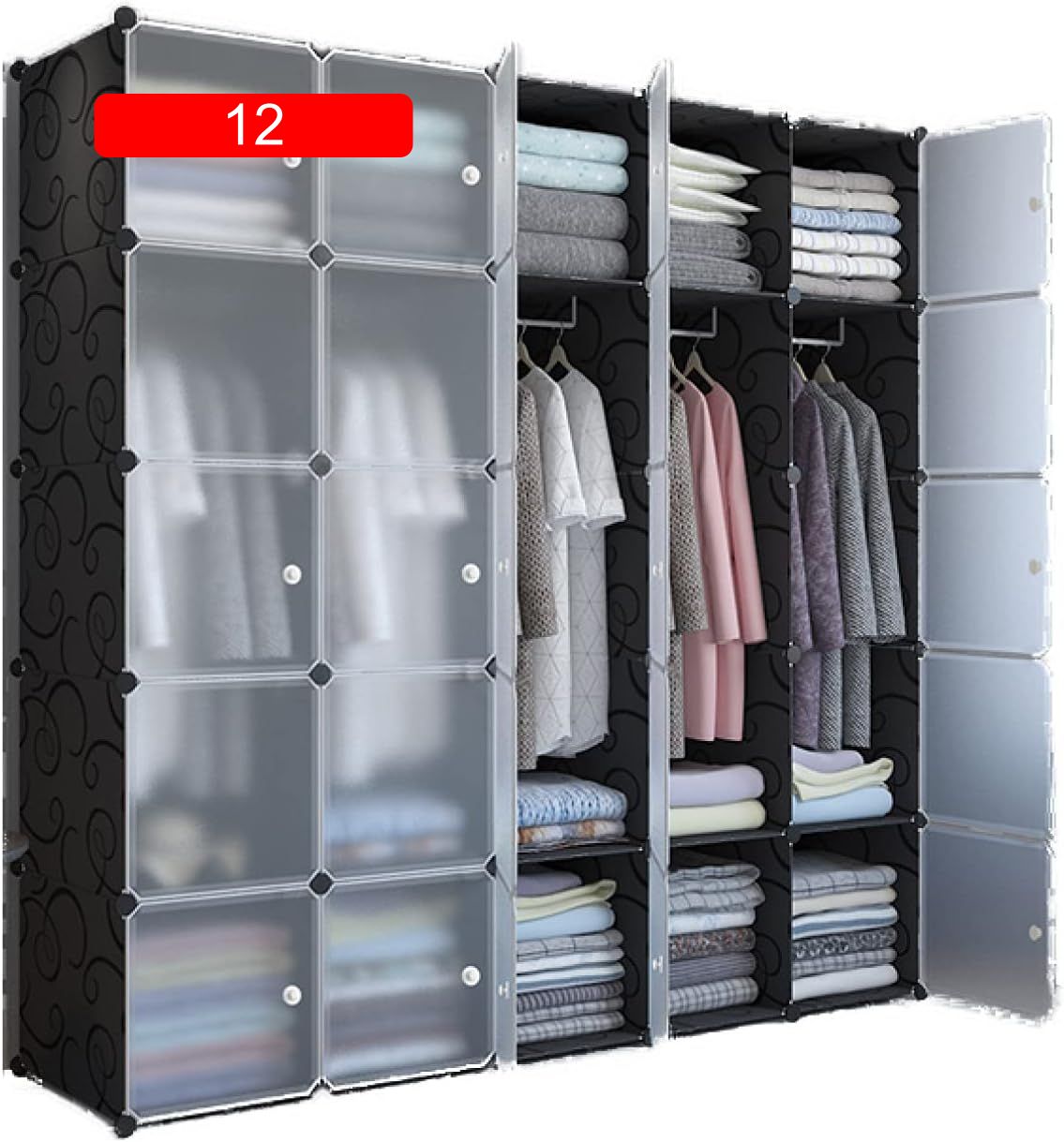 大森麗萱のワードローブ 改良型 組み立て式 クローゼット 環境保護樹脂 鉄筋の骨組 F 耐久性 耐荷重 大容量 衣類収納 組み立て式 収納ボックス プラスチックケース ハンガーポール付き おもちゃ箱 衣装ケース｜アングル3