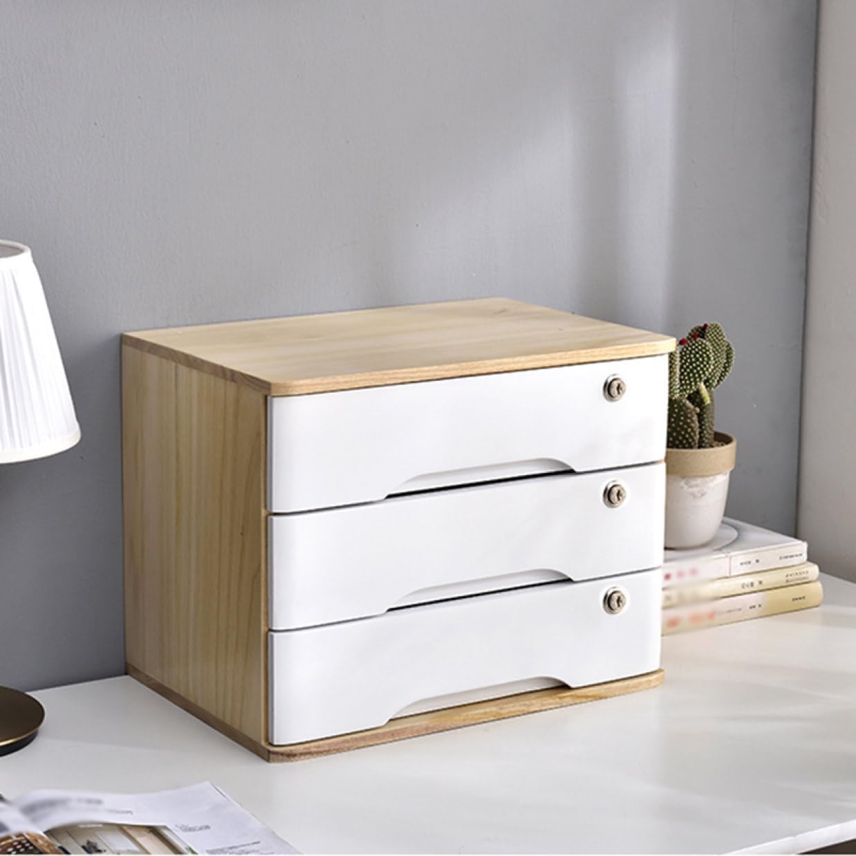 鍵付き 木製 引き出し 小物チェスト 卓上 ヴィンテージ調 小物収納 整理整頓 デスク スタイル1 玄関 オフィス収納 文房具収納 デスク収納 デスクオーガナイザー 卓上引き出し 40*28*22cm
