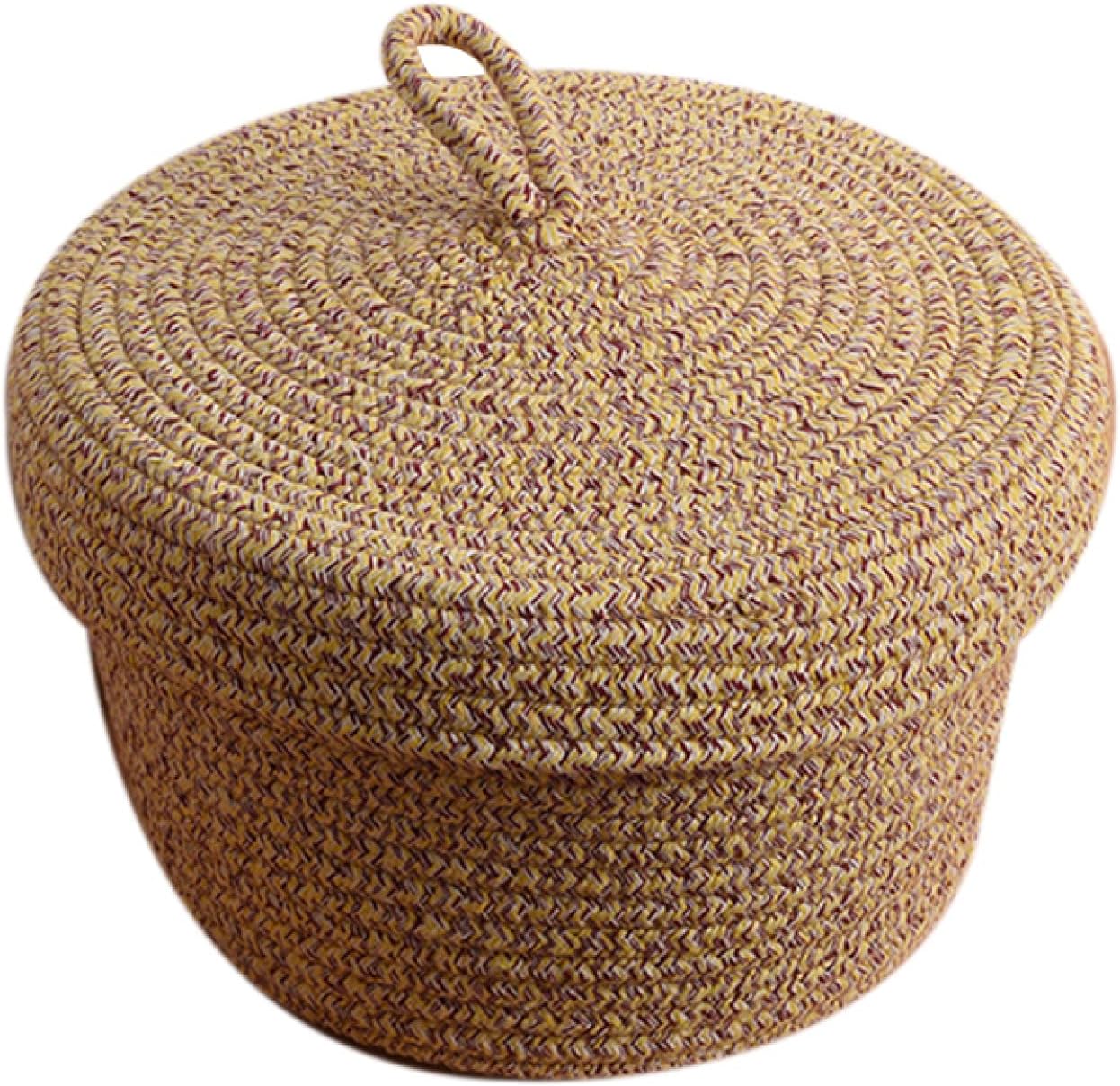 収納バスケット 可愛い S*1 編み込み ロープバスケット 卓上収納 円形 小物収納 化粧品 雑誌 カゴ コットンロープ 折りたたみ おしゃれ 持ち手付き リビング 小物入れ おもちゃ 家庭用 積み重