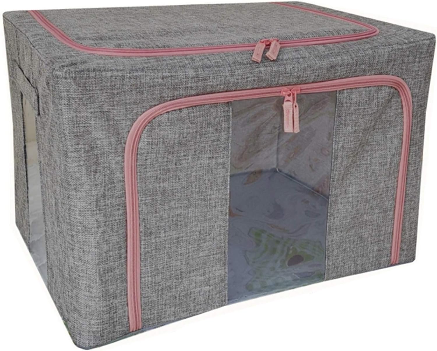 大森麗萱の収納ケース ふとん収納袋 スタイル1 不織布 大容量 洋服収納 折りたたみ ワイヤー入り 取っ手付き 透明窓付き 棉麻生地 内側撥水加工 24L*2 防塵 防湿 無臭 生活をより快適に 折り畳み 取っ｜アングル2