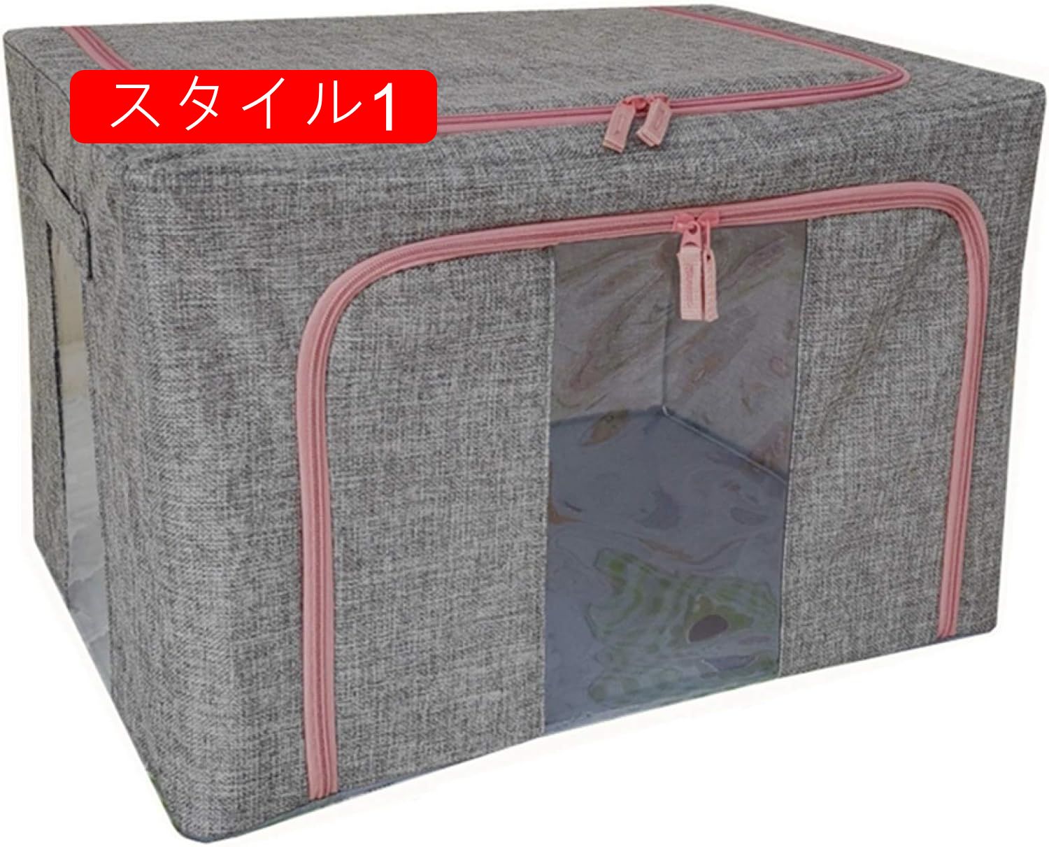 大森麗萱の収納ケース ふとん収納袋 スタイル1 不織布 大容量 洋服収納 折りたたみ ワイヤー入り 取っ手付き 透明窓付き 棉麻生地 内側撥水加工 24L*2 防塵 防湿 無臭 生活をより快適に 折り畳み 取っ｜アングル3