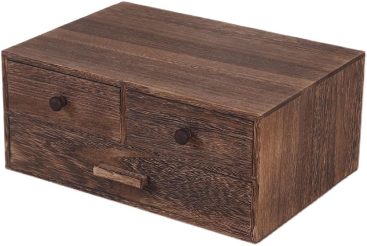 卓上収納ボックス 木製 引き出し 35*25*15cm 木目調 多段チェスト 大容量 小物チェスト 木製 多機能 小物入れ 化粧品 書類 引出し箱 アンティーク オフィス バスルーム 寝室 玄関 台所