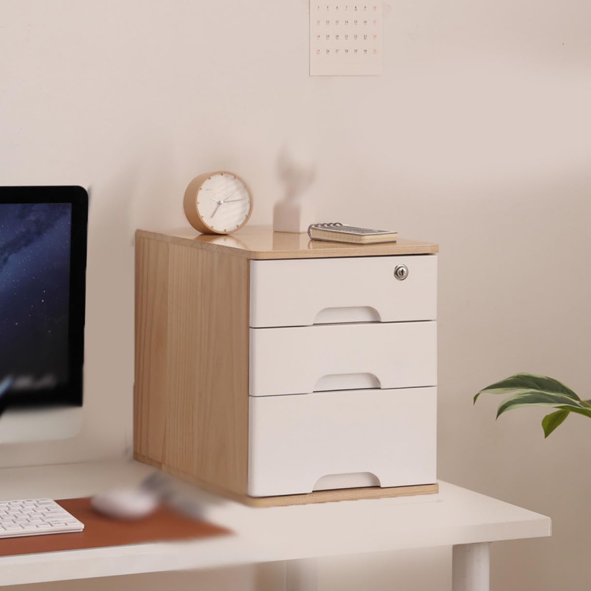 鍵付き 引き出し 木製 収納ボックス 大容量 木目調 キャビネット 収納ケース ミニチェスト デスクトップオーガナイザー スタイル1 30*40*26cm 小物入れ 多機能 ヴィンテージ調 卓上収納ケ