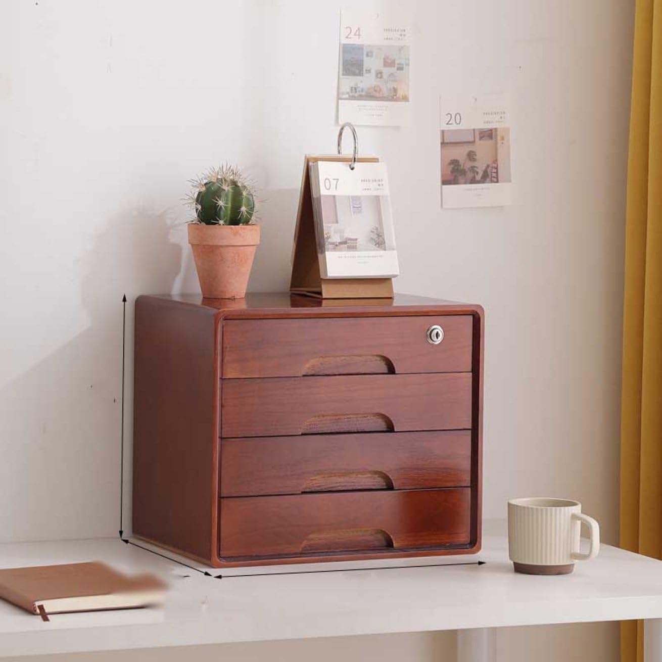 鍵付き 小物チェスト 収納ボックス 引き出し 雑貨収納 化粧品収納 木製 スタイル3 大容量 ミニ チェスト デスク上置棚 多機能 小物 書類収納 文房具収納 机上用品 35*26*16cm デスクオ