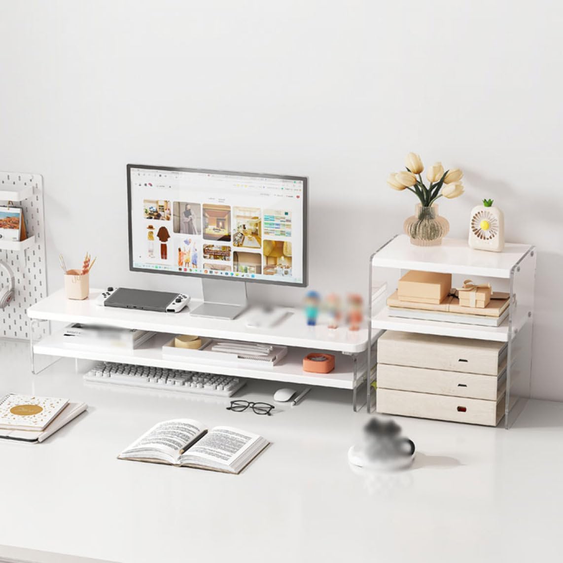 モニター台 机上ラック モニタースタンド パソコン台 キーボード収納 木製 50*SET 木目 液晶モニター台..