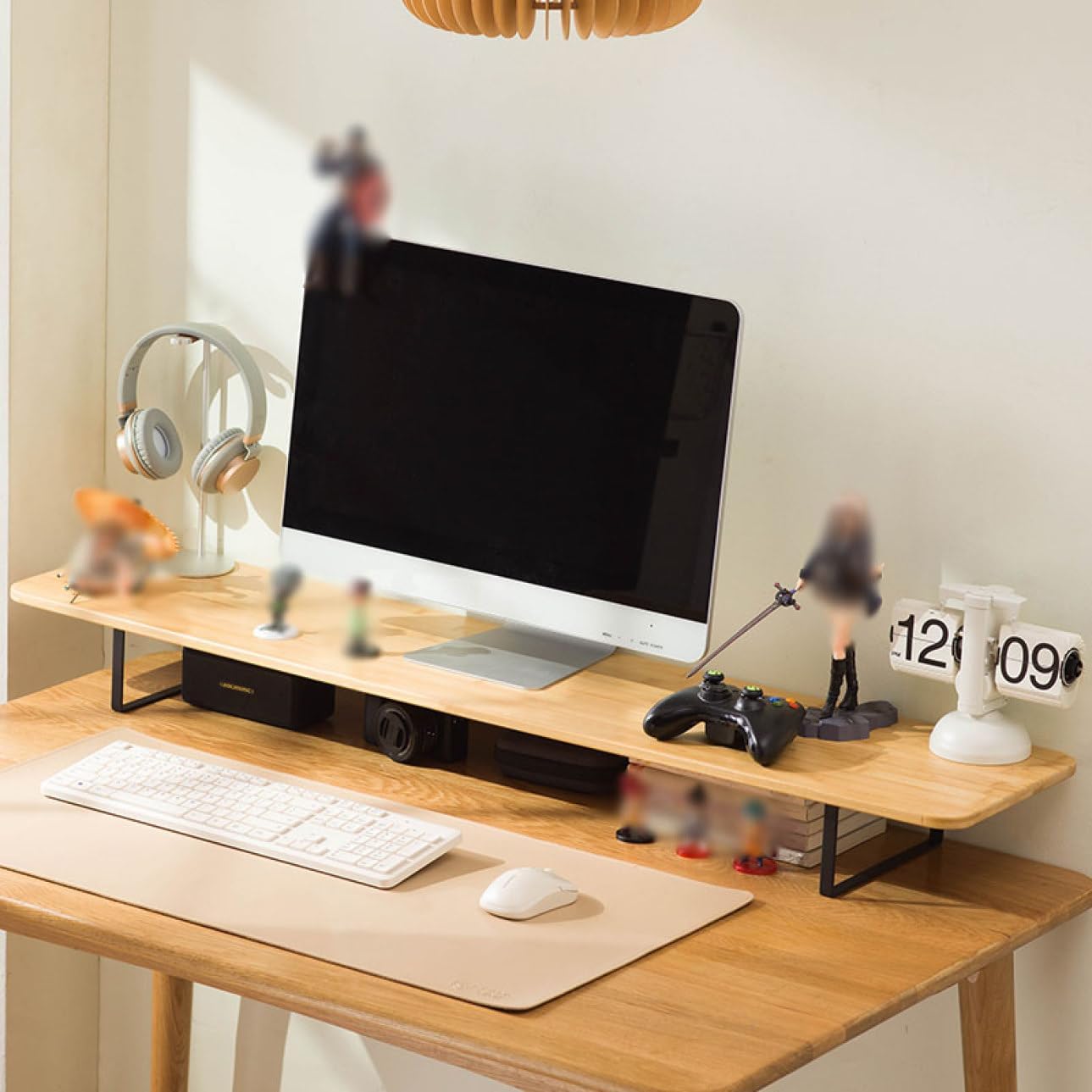 モニタースタンド 木製 机上ラック クランプ式 120*26*12CM 机上台 収納 ナチュラル 木目 卓上 液晶モ..