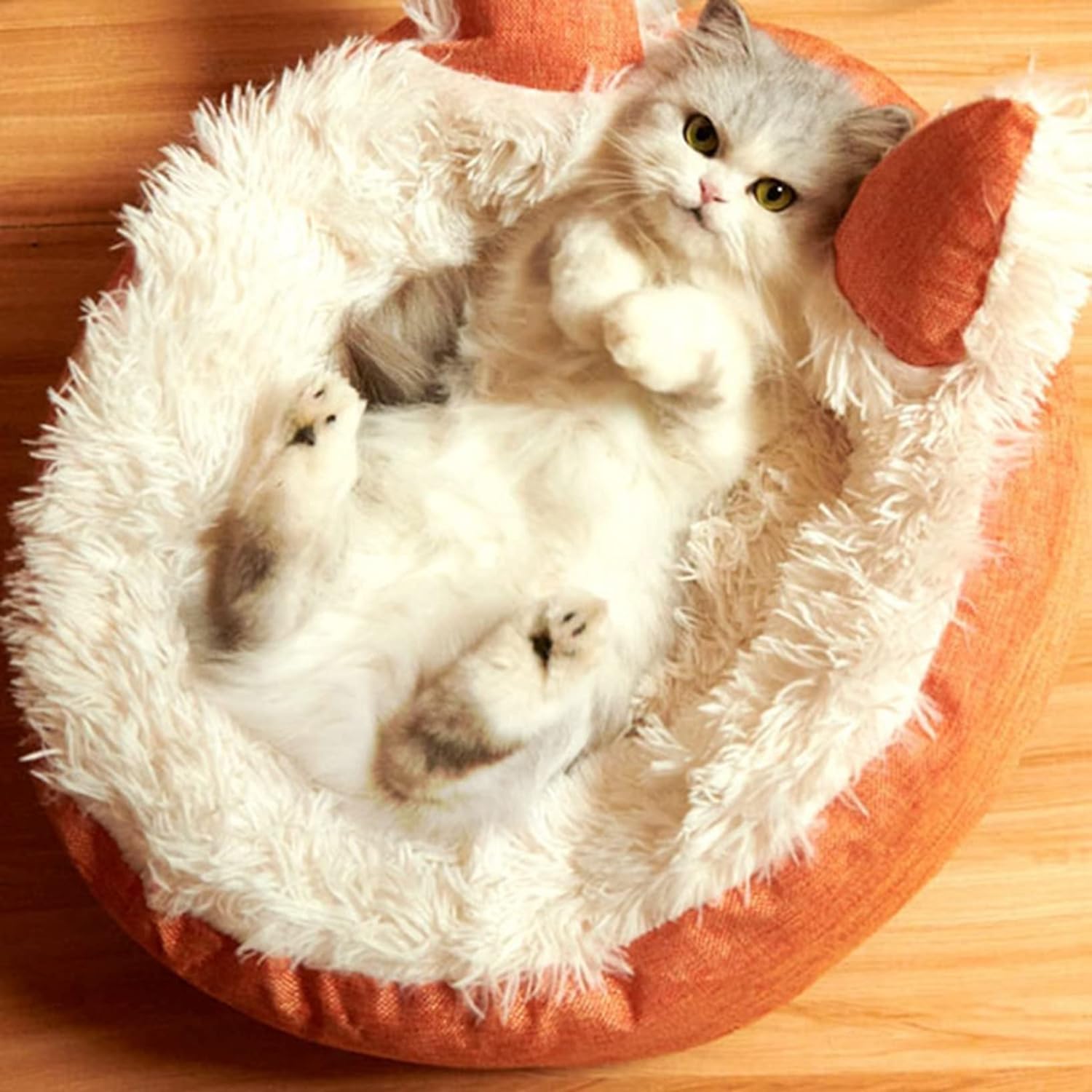 大森麗萱の【全店通用25％OFFクーポン】ペットベッド 丸型 ドーナツ オレンジ 35×35CM 猫 子犬 小型犬 中型犬 大型犬 洗える かわいい 滑り止め ふわふわ 耐噛み 丈夫 猫ベッド 犬ベッド ぐっすり眠る 寒さ対策 通年適｜アングル3
