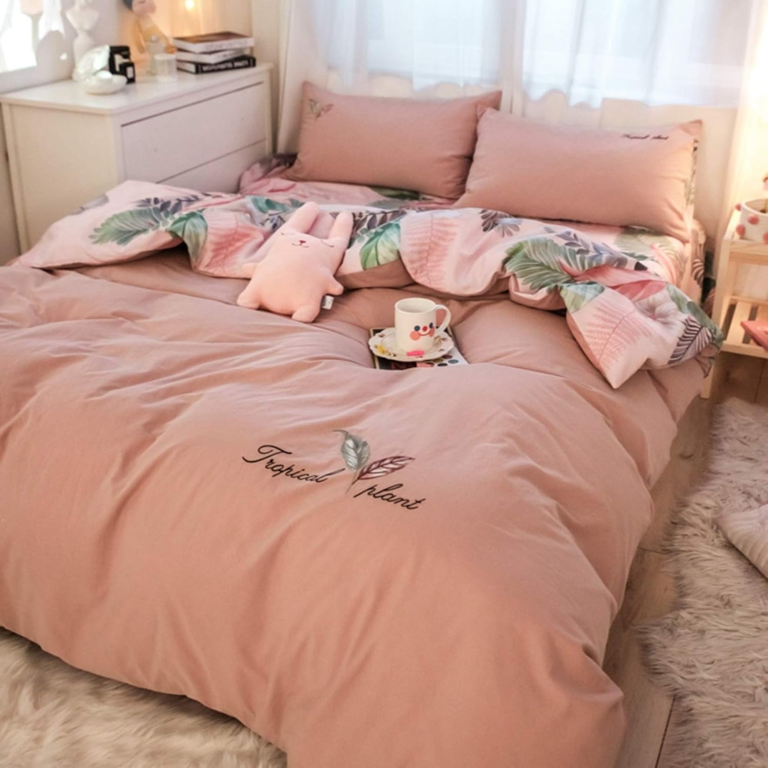 布団カバー イチゴ柄 高級刺繍 シングル 200*230*4a 3点セット 4点セット フラットシーツ ピローケース 寝具カバー 洋式 和式兼用 色 ベッドカバー おしゃれ シンプル 掛け布団カバー