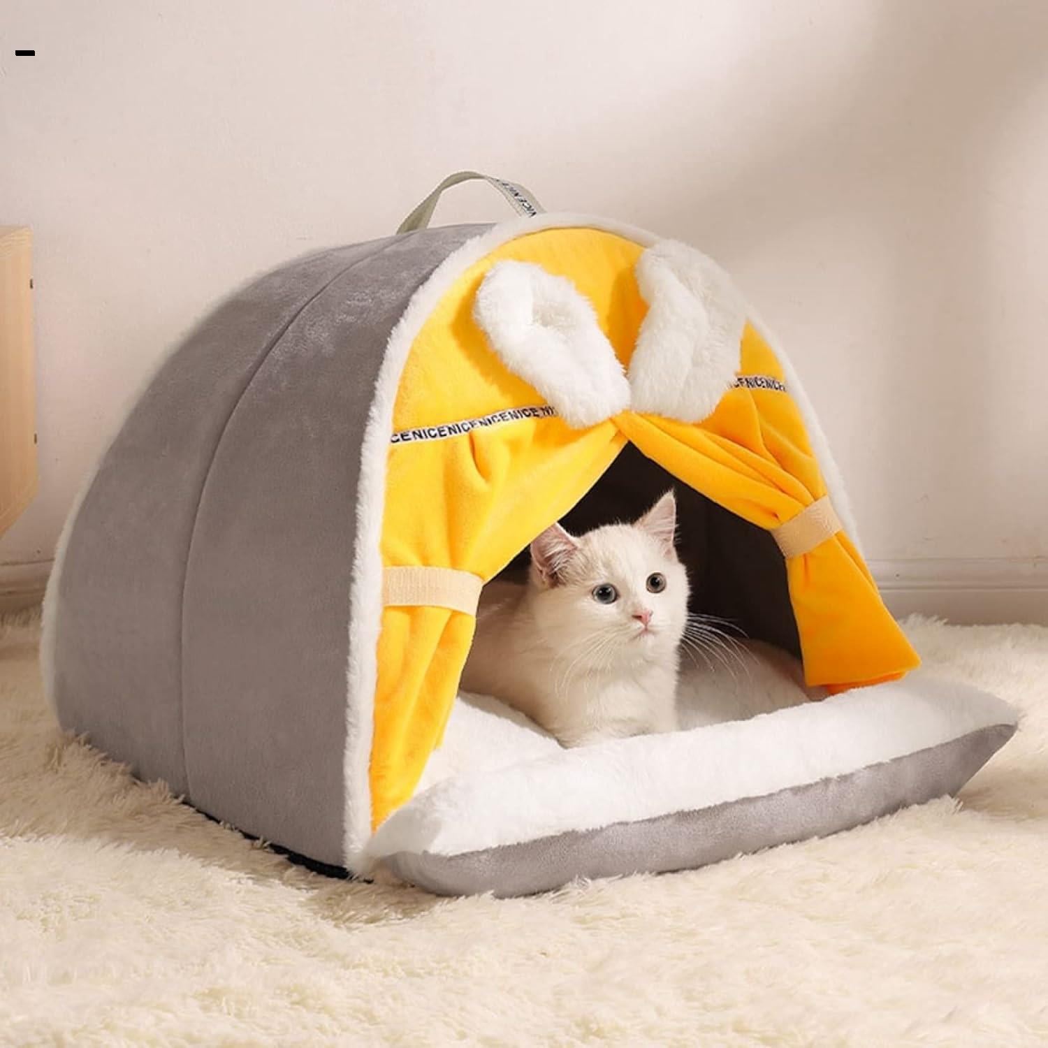 「25％OFFクーポン付き」猫ハウス ペットテント 猫 べッド 犬 ベッド クッション付き ペットベッド 秋冬 保温防寒 暖かい ふわふわ もこもこ 四季通用 柔らか 洗える 滑り止め ペット用品 猫 犬 小動物用 猫グ