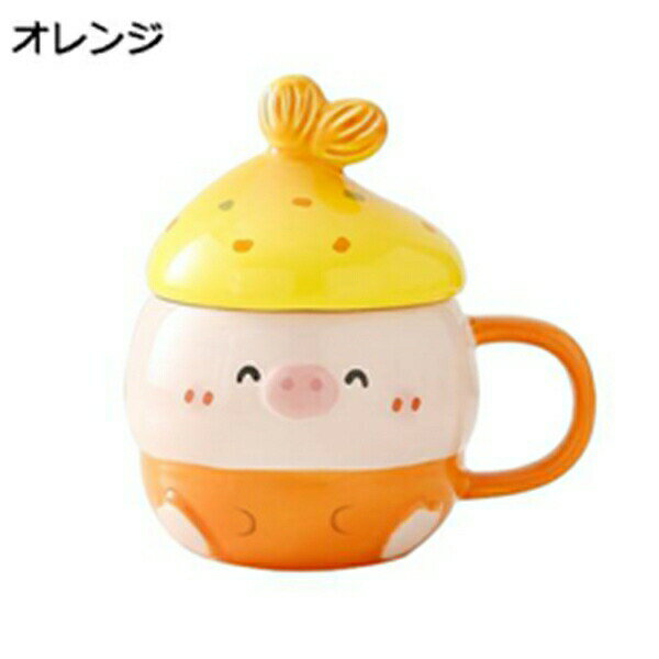 マグカップ 陶器 かわいい コーヒーカップ 350ml スプーンと蓋付 ティーカップ コーヒー ジュース 牛乳 水カップ 家庭用 オフィス 可愛い 耐熱性 ティーカップ お茶カップ 牛乳カップ