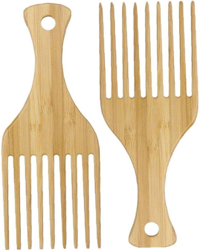 木製の櫛 広い歯ヘアブラシ 静電気なし櫛 カール櫛 マッサージブラシ ピース櫛 アフロ くし 巻き毛用 2..