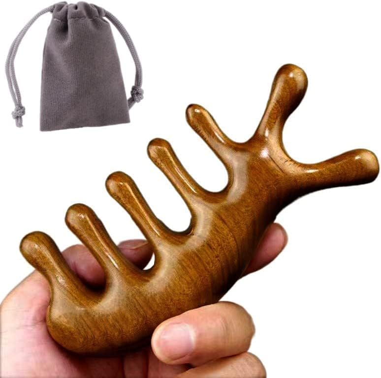 頭皮マッサージ ヘアブラシ ヘアコーム 半月とき櫛 頭皮マッサージ 檀木櫛 天然木製 高? 頭皮ブラシ 頭皮ケア 経絡マッサージ 人気 男女兼用 くし 収納袋付き マッサージ 高級木製櫛 天然自然木