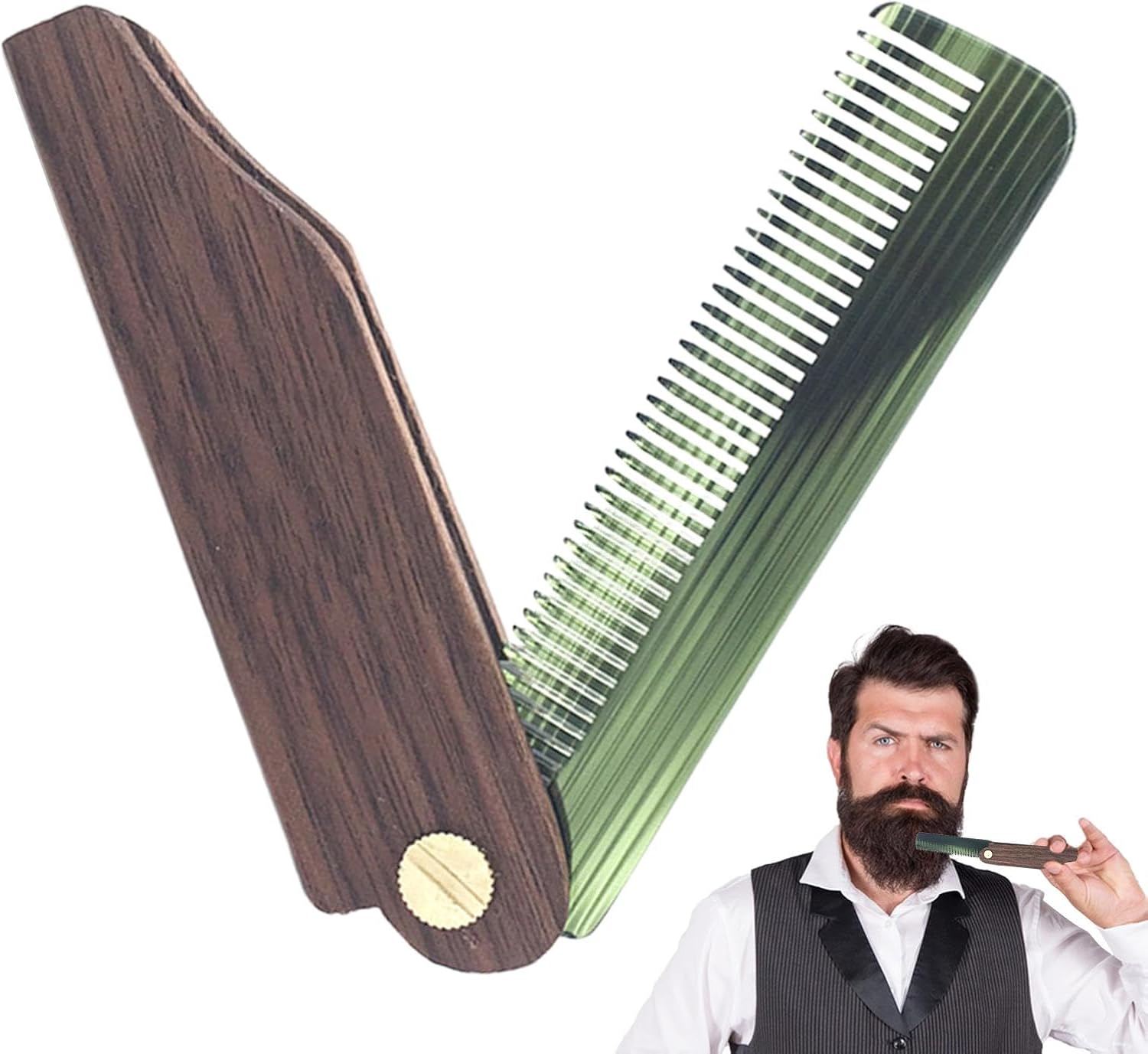 折りたたみコーム、折りたたみひげコーム ひげ用折りたたみ木製櫛 - 薄い口ひげのスタイリングのための..