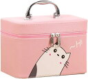 化粧ボックス メイクケース 猫柄 可愛い コスメボックス 化粧品バッグ 収納ボックス 取っ手付 大容量 化粧箱 ミラー付き 携帯に便利 出張 旅行 コスメ収納 持ち運び 防水 女の子 化粧バッグ (ピ