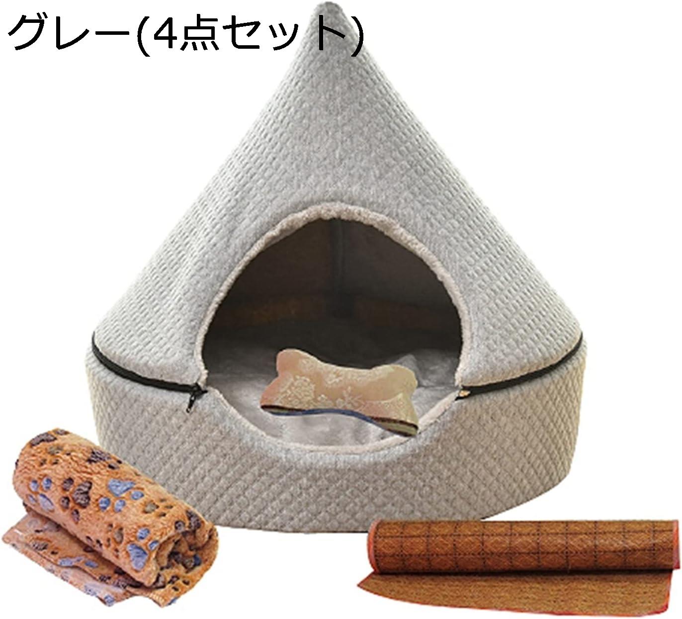 　　　 ◆◇◆人気の秘密◆◇◆ 【サイズ】M：43*43*45cm(5kg以内の猫/3.5kg以内の犬)；L：55*55*55cm(10kg以内の猫/7.5kg以内の犬)； 優れた生地を採用し、寝心地が抜群です。毛にくっつきにくいので、抜け毛が多くても簡単に取れます。中には健康に優しいスポンジを充填して、愛犬や愛猫が寝るときの圧力を分散して、体の重量をしっかり支えます。 両用スタイル、寒い日にドームを組み立て、暖かくて、寒さと冷気の侵入を防げます。暖かい日にドームを取り外し、通気し、快適になります。 ベッドのボトムには何百個の点状のシリコンが付いていて、優れた滑り止め機能を持っています。ご愛犬や愛猫は安心して使いいただけます。 年寄りのワンちゃんと猫ちゃんの出入りが楽にできます。周囲は枕として、ペットが寝るときに顎を乗せることができます。 　　　◆◇◆注意事項◆◇◆ご覧のモニターの環境、撮影環境により実物と色味が異なって見える場合がございます。湿った状態で他のものと擦り合わせると色が移る恐れがあります。濃色品の洗濯時は、白色、淡色と分けて洗ってください。説明 商品紹介 ペットの快適な寝る場所として、高品質睡眠を目指す作ったペットベッド。 超軽量ペットベッドで、どこに行っても、ペットを連れて行くことができる。 ワンちゃん、ネコちゃんにおすすめの通年利用タイプのペットベッド。暖かくて保温性が良いので、冬用はもちろん、夏には通気性がよく蒸し暑くない。 中には高品質のPP綿を充填して、ご愛犬や愛猫の体重をしっかり支えて、寝るときに圧力を与えない。 ご注意： ご購入の際は、商品サイズと設置場所をご確認の上ご注文ください。 多少圧縮された状態で発送致しますので、開封後に形を整えてから使ってください。 商品写真はできる限り実物のに近づけるよう加工しておりますが、お客様のお使いのモニター設定、お部屋の照明等により実際の商品と味が異なる場合がございます。予めご了承ください。 2〜3cmの誤差が生じる場合がございます。