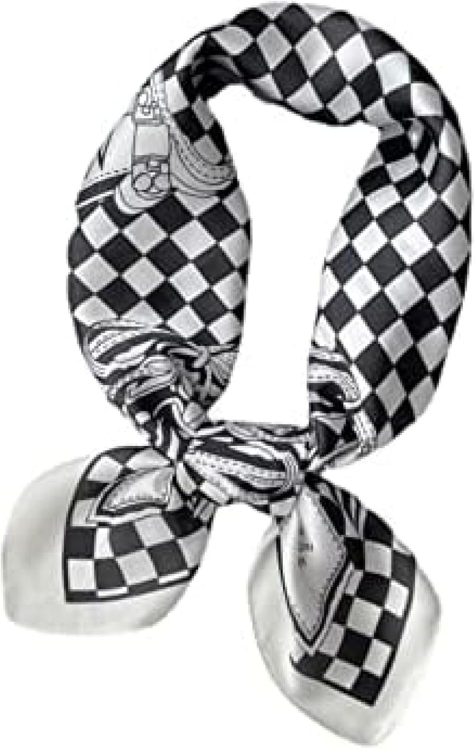 スカーフ ネッカチーフ シルク風 正方形 70*70cm チェック柄 白黒 おしゃれ カジュアル リボンスカーフ ヘアバンド 髪飾り バッグ用 小物 春秋 ギフト 紫外線対策 レディーズ 通勤