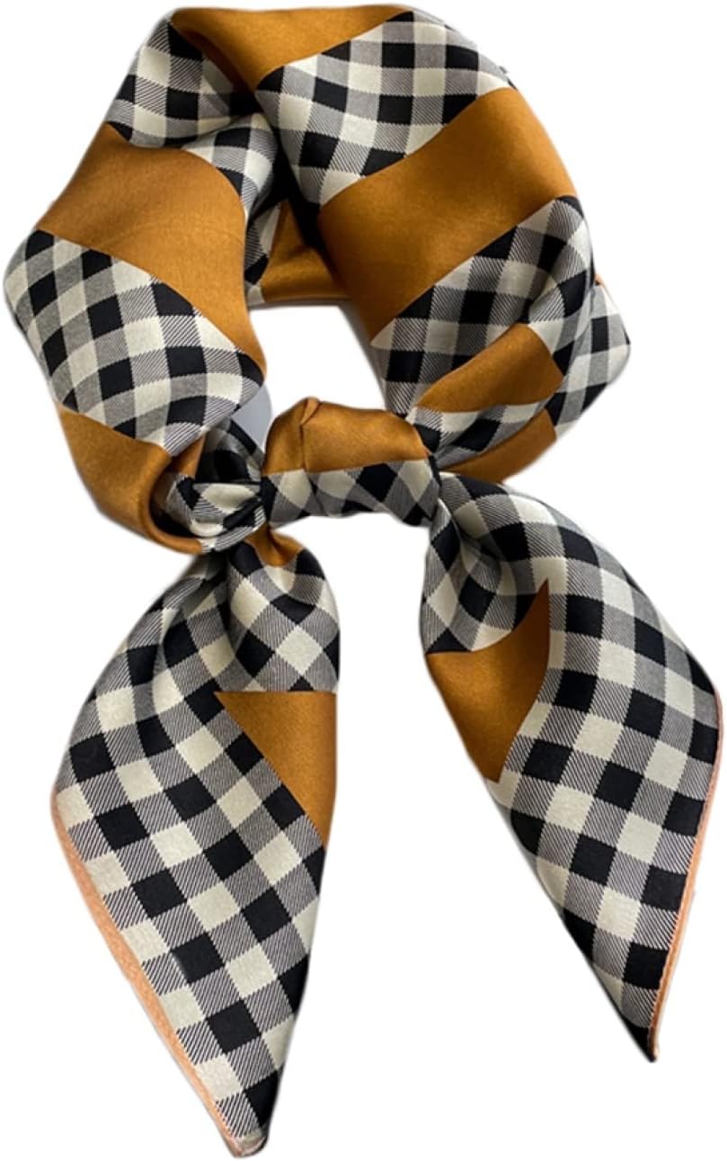 スカーフ レディース 70x70cm シルク風 スクエアスカーフ 制服用 シャツ飾り ネッカチーフ ストール おしゃれ 黒 チェック柄 滑らか 柔らか 正方形 バッグ飾り 髪飾り 装飾 春秋 夏 オフ