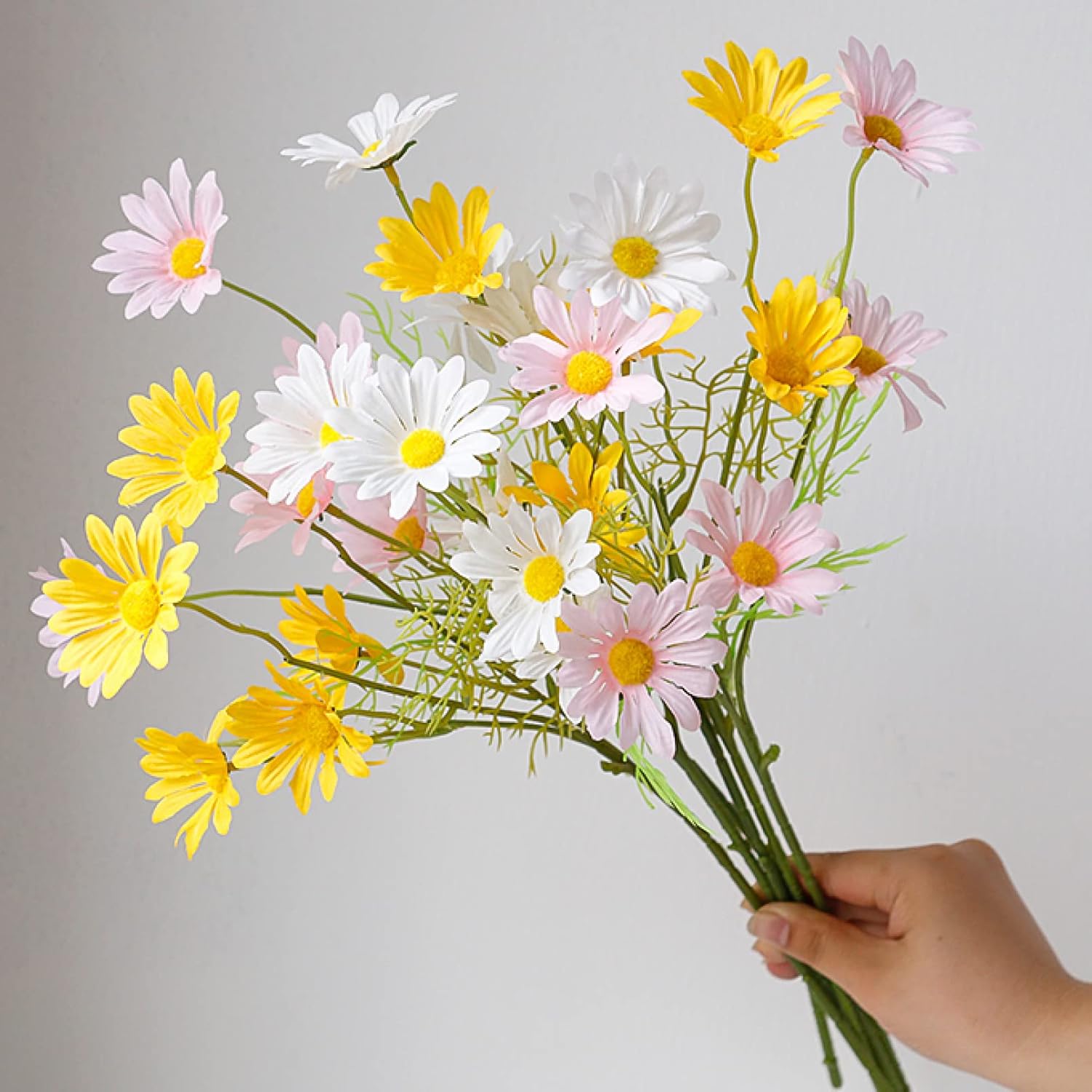 造花 ひまわり カモミール リトルデイジー ホワイト+ピンク+イエロー 6本 観葉植物 家庭/リビング/ポー..