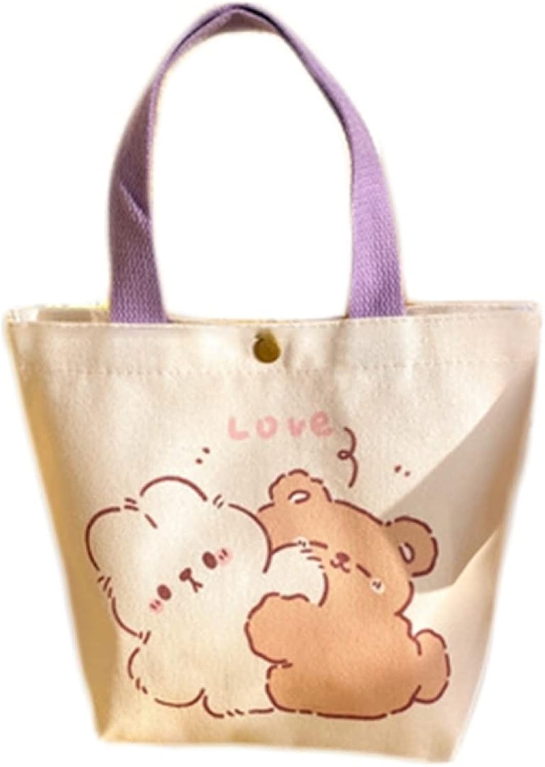 キャンパスバッグ トートバッグ レディース 韓国風 クマ柄 プリント柄 かわいい おしゃれ マグネット 手提げ 肩掛け 軽量 英字プリント 学生 お出かけ お財布 16.5x19cm