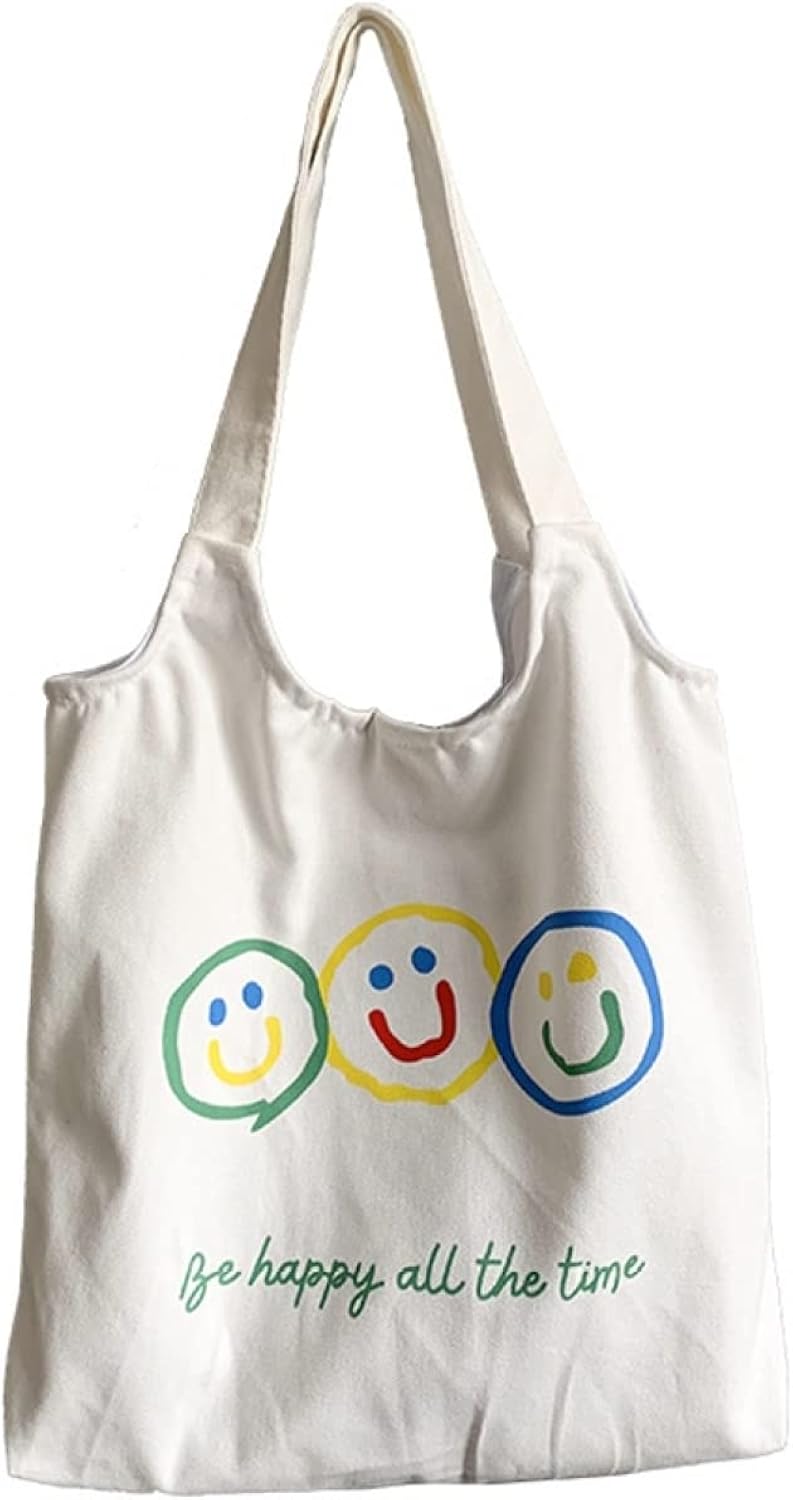 トートバッグ かわいい 笑顔 プリント柄 マグネット 内側ポケット付き 手提げ 肩掛け 軽量 水洗い 色落ちしない ショッピング 歩く 折りたたみ おしゃれ エコバッグ 37x36cm