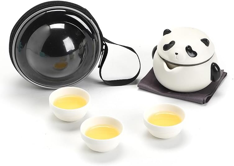 徳化焼 パンダ 磁茶器 茶の入れ 湯飲み 急須 ラベル用茶器セット 超コンパクト収納 ピクニック キャン..