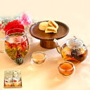 プレゼント ギフト 慶祝セット カーネーション花さく工芸茶&ティーバッグ12種 花とスイーツ詰合せ
