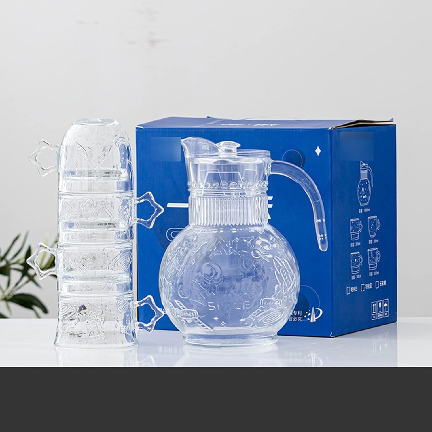 ティーセット ガラス 4客セット コーヒーカップ 星空柄 ティーポット 透明 コーヒーカップ 耐熱皿 ウォ..