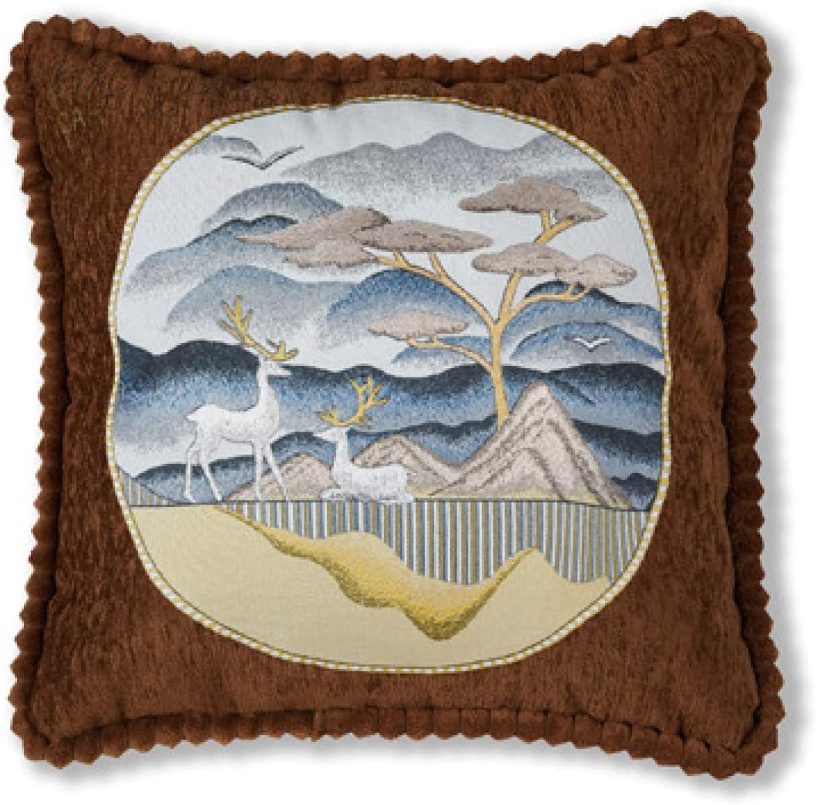 クッションカバー 北欧風 刺繍 鹿柄 モール生地 柔らかい 肌触り良い 装飾枕カバー 座布団カバー インテリア 部屋飾り ソファ背当て 椅子用 車用 雑貨 48×48cm 2枚セット 抱き枕カバー