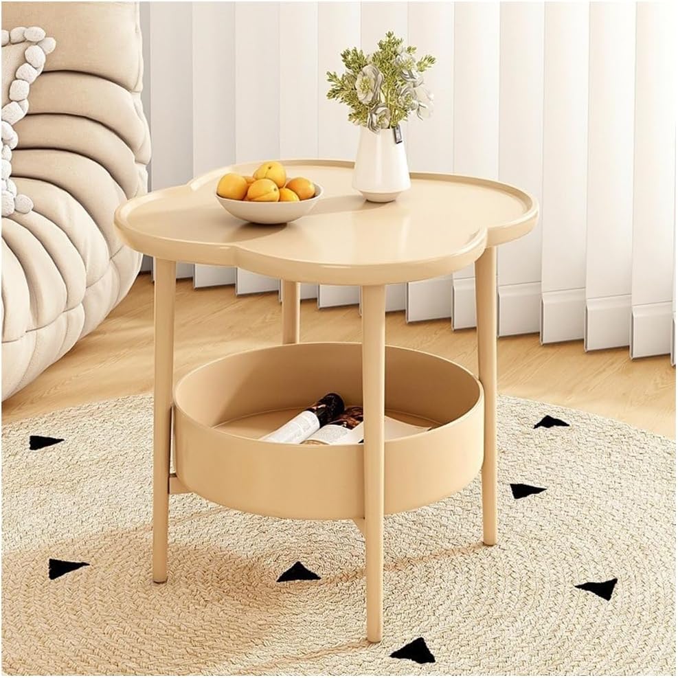 サイドテーブル 花型 ソファサイドテーブル ナイトテーブル おしゃれ 収納かご付き ミニテーブル エン..