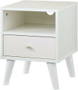 ぼん家具 サイドテーブル ベッド横 低い 引き出し付き 幅35.1×奥行35.2×高さ45.5cm ソファ 収納付き 小さめ コード穴 ホワイト
