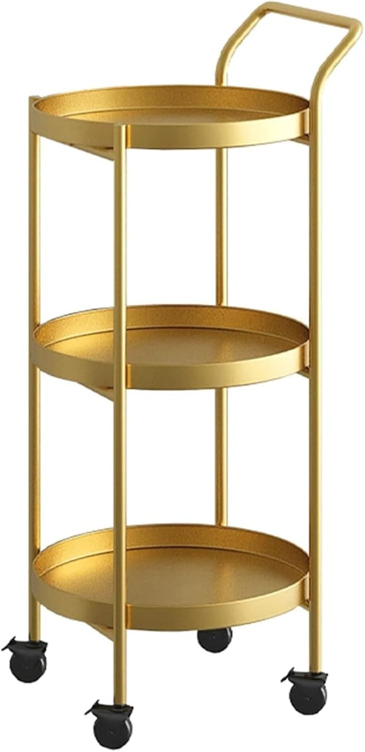 サイドテーブル 丸 2段 リビングサイドテーブル キッチンワゴン 収納カート 車輪 ハンドル付き 北欧 移動式テーブル トロリー 丸トレイ 取り外し可能 ソファサイドテーブル 寝室のベッドサイドテーブ