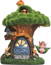 ガーデンオーナメント ソーラー置物 置物ライト もふもふなフェアリーハウス 19.5cm ソーラーライト オブジェ かわいい 童話 庭 飾り 屋外 アウトドア デコレーション 電池不要 防水