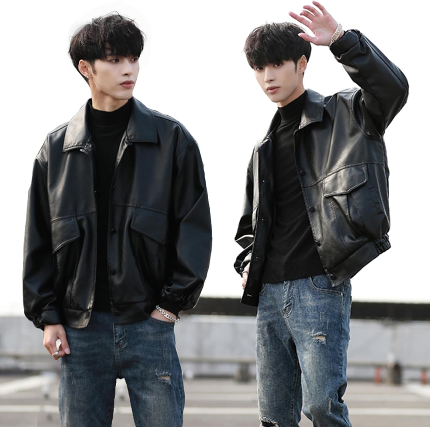 レザー メンズ ショート丈 レザージャケット 無地 ブラック ライダース 春秋 防寒 防風 暖かい 撥水 カジュアル 韓国 かっこいい 襟付き アウター 重ね着 お出かけ 通学 通勤 大きいサイズ 革