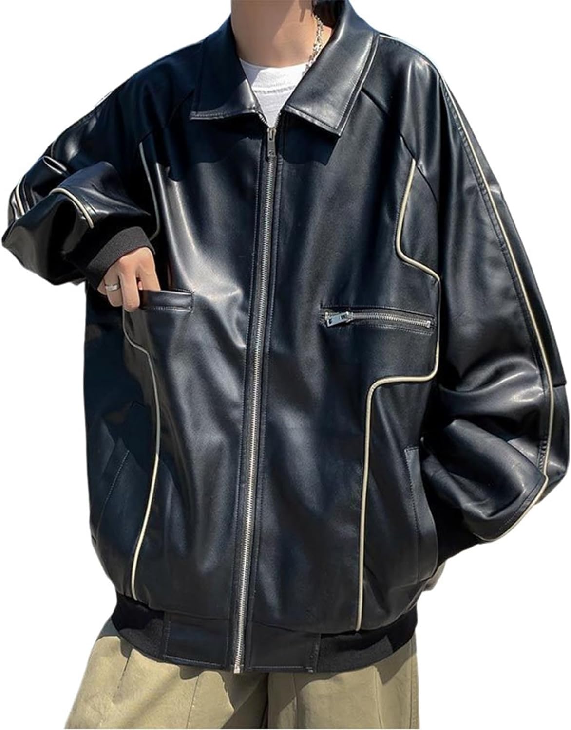 ライダース レザージャケット 春秋 メンズ PUレザー 折り襟 シングル 大きいサイズ ゆったり レトロ かっこいい 革ジャン ブルゾン 防風 防寒 保温 撥水 カジュアル 通勤 バイク用 アウトドア